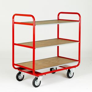 Trolley with 3 plywood shelves, open end Shelf Trolleys with plywood Shelves & roll cages 27/Red Trolley.jpg